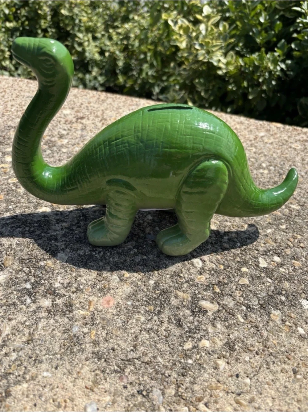 Vintage Ceramic Dinosaur Piggy Bank Green Collectible with Coin Slot